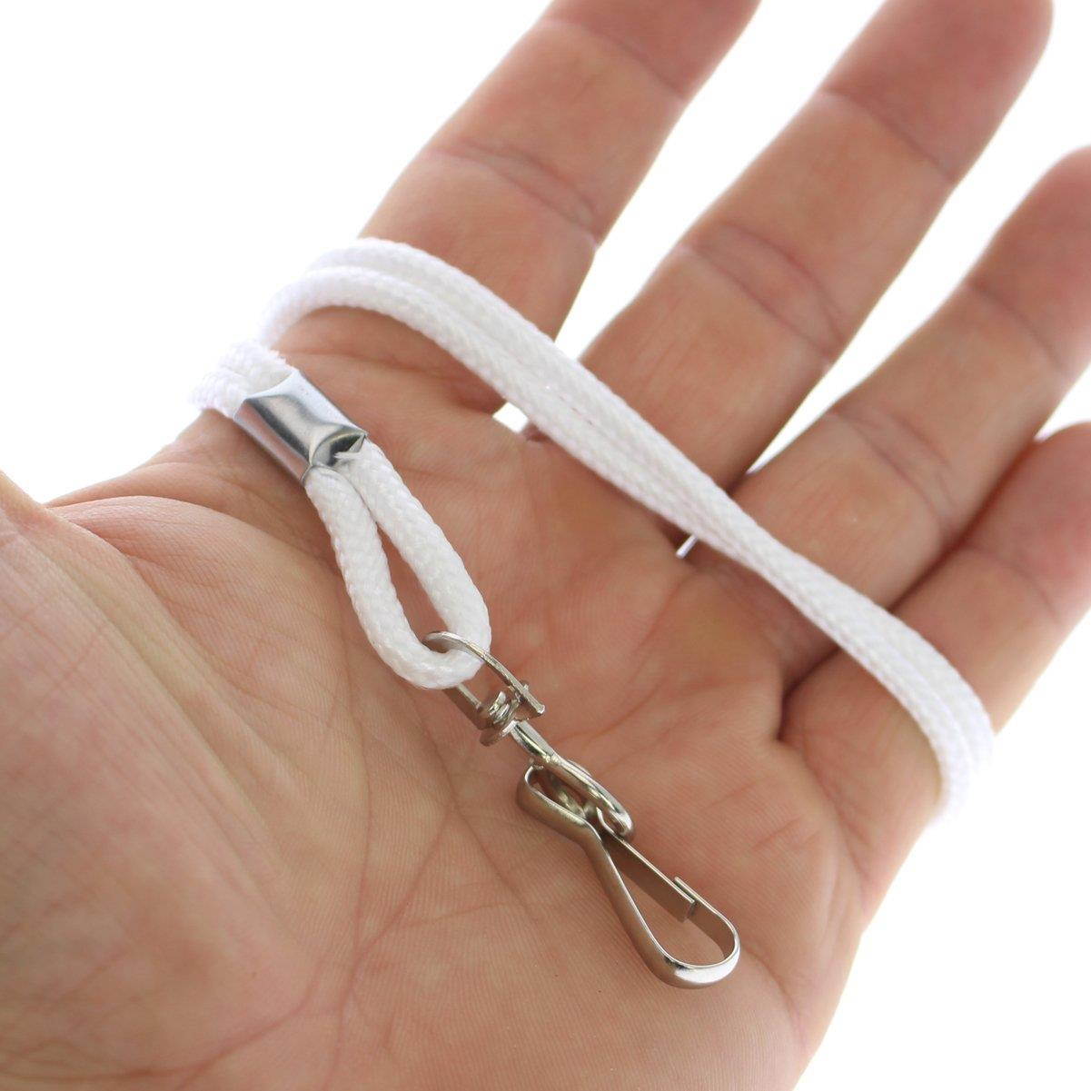 25 Pack - Premium Round ID Badge Neck Lanyards for Card Holders and Name Tags - 36 in Non-Breakaway Heavy Duty Cord & Secure Metal Swivel J Hook Clip by Specialist ID (White)