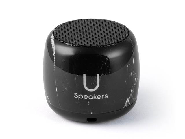 Micro Speaker - Coin-Sized Portable Wireless Bluetooth 4.2 (Black Marble) - TWS Stereo Sound with Built-in Mic and Remote Shutter - 3Hour Playtime, Aluminum - Perfect for Apple iPhone iOS Android