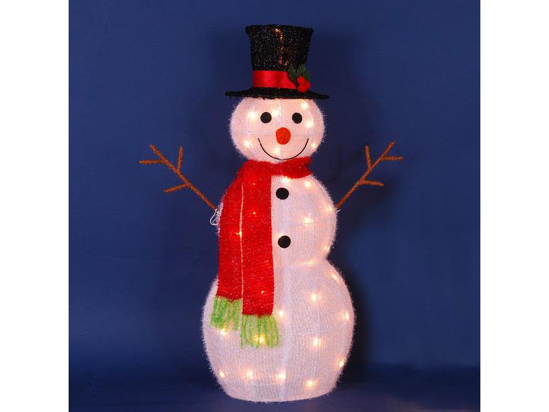 Penn 35" White and Red Lighted 3D Snowman with Top Hat Christmas Decor
