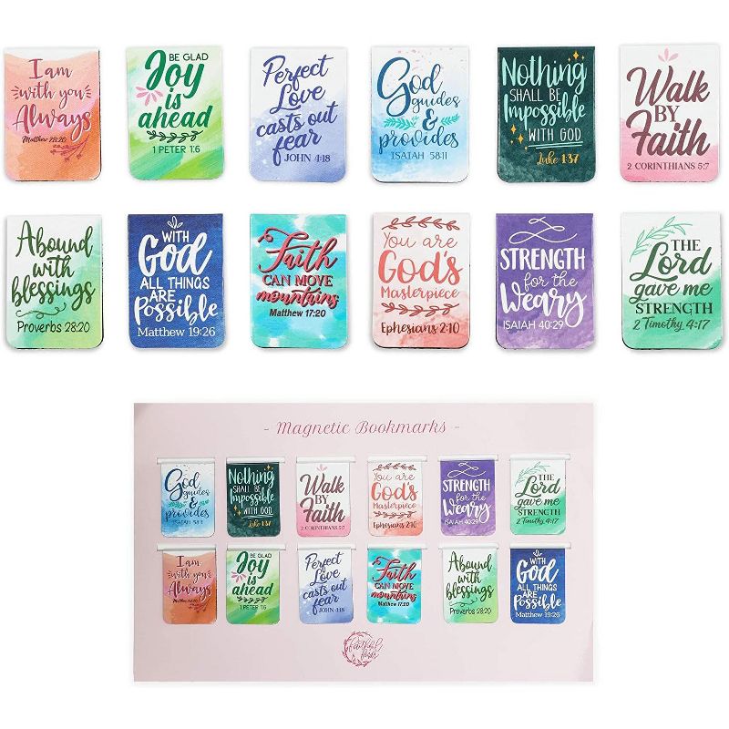 Faithful Finds 72 Pieces Bible Magnetic Bookmarks with Scripture Verses for Books, 1 x 1.35 In