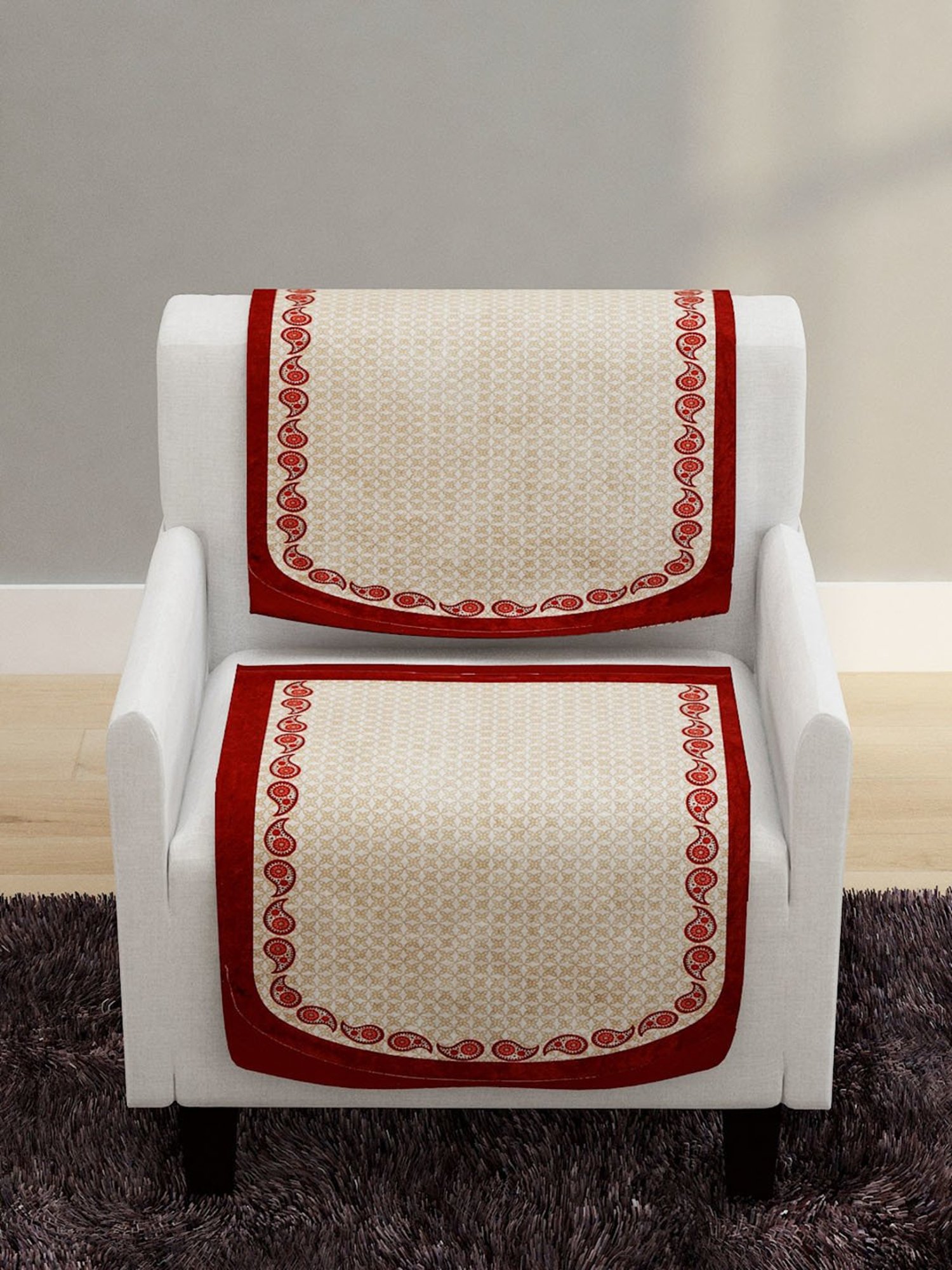 Romee Beige Polyester Printed Sofa Covers