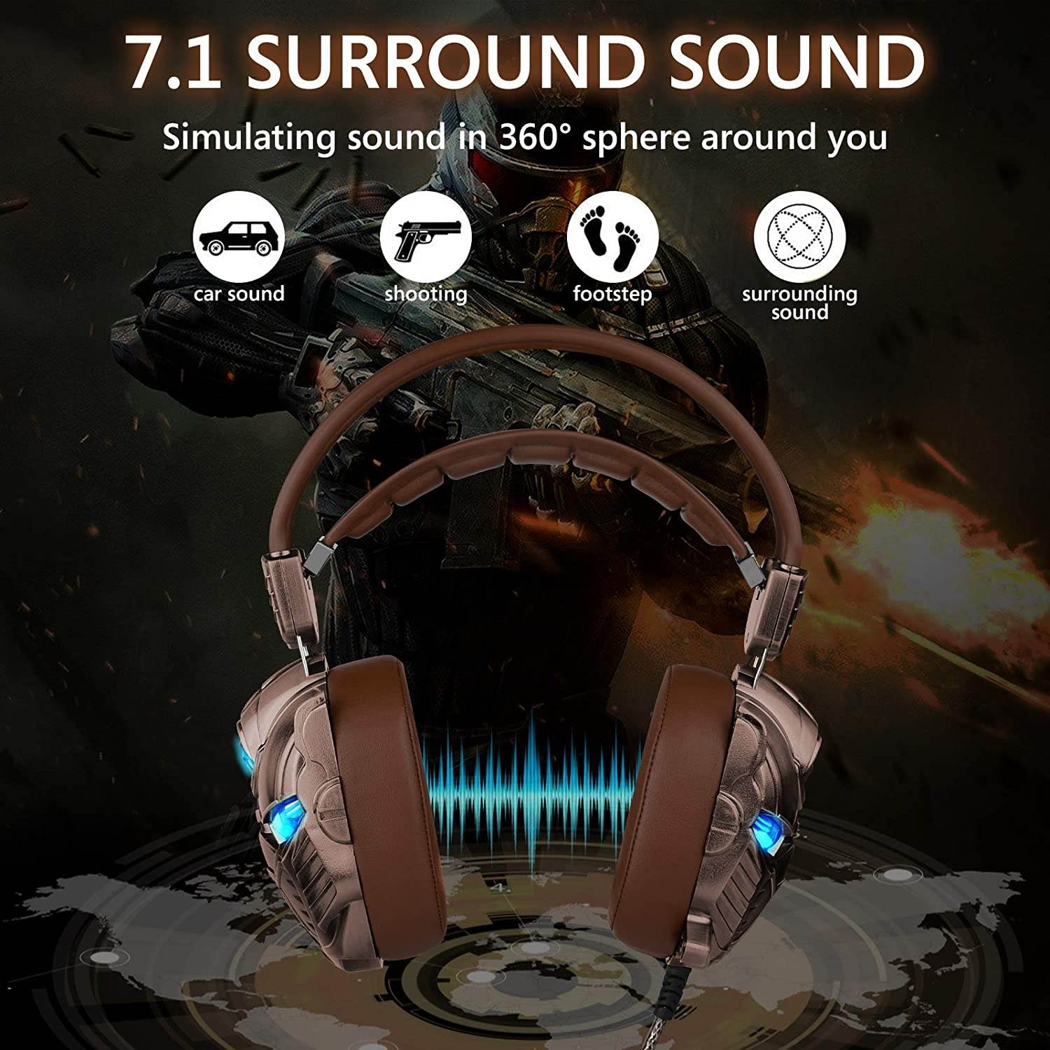 Geekria Gaming Headphones for Xbox One, PS4, PC, Controller, Noise Cancelling Over-Ear Headphones with Mic, LED Light Bass 7.1 Surround Soft Memory Earmuffs Robot Appearance Gaming Headset