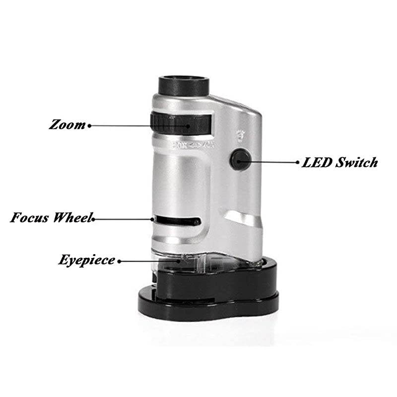 Portable Pocket Mini Microscope Loupe Magnification 20X 40X Magnification Handheld Compound Digital Scope Magnifier with LED Illumination for Jewelry Cash Coins Detecting Inspection