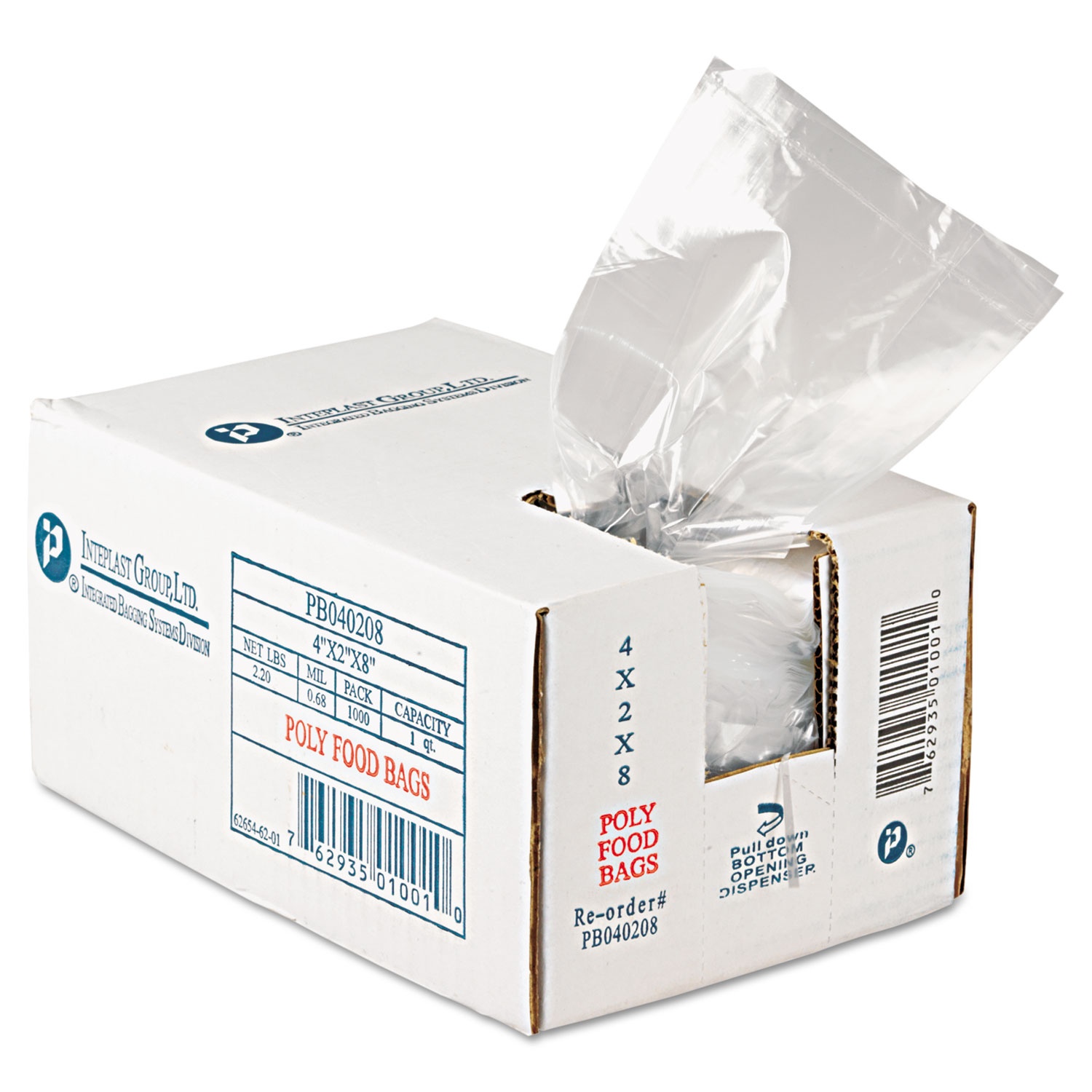 Inteplast Group PB040208 Get Reddi Food & Poly Bag, 4 x 2 x 8, 16oz, .68mil, Clear, 1000/Carton, 1 Carton