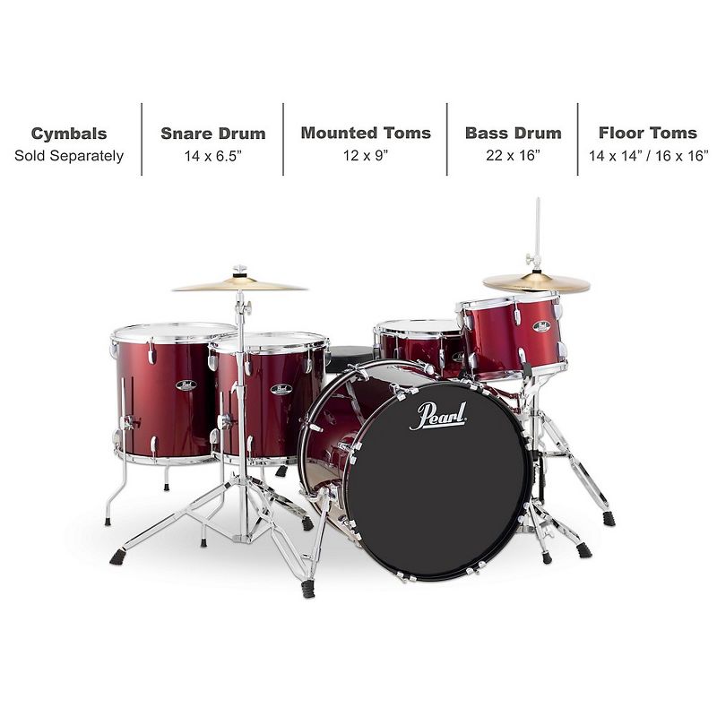 Pearl Roadshow 5-Piece Rock Drum Kit - Cymbals Not Included Red Wine