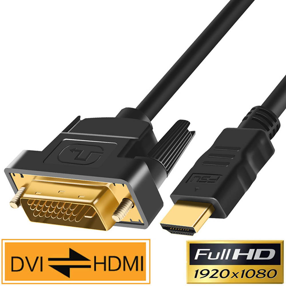 10ft/3M HDMI to DVI Cable Bi Directional DVI-D 24+1 Male to HDMI Male High Speed Adapter Cable 1080P Full HD Compatible for Raspberry Pi Roku Xbox One PS4 PS3 Graphics Card Nintendo Switch (10feet)