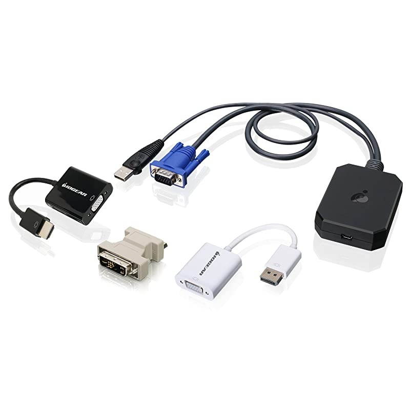 Portable Laptop Console Crash Cart Adapter with DisplayPort, HDMI, and DVI to VGA Adapters