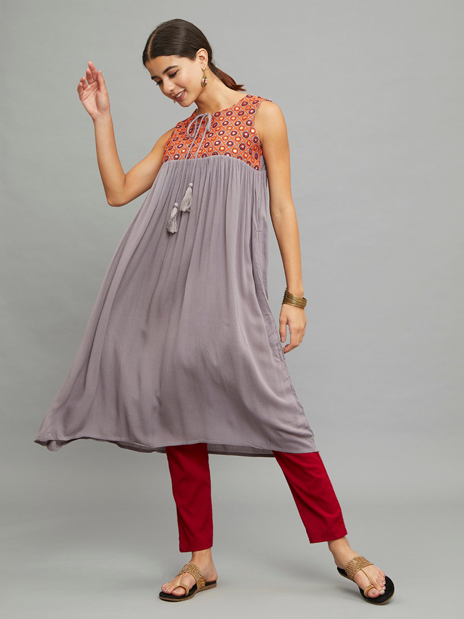 paislei Grey Embroidered A Line Kurta