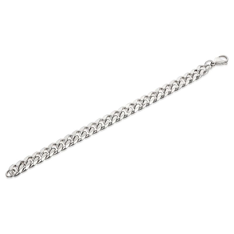Men's Crucible Stainless Steel Beveled Curb Chain Bracelet (11mm) - Silver (8.5")