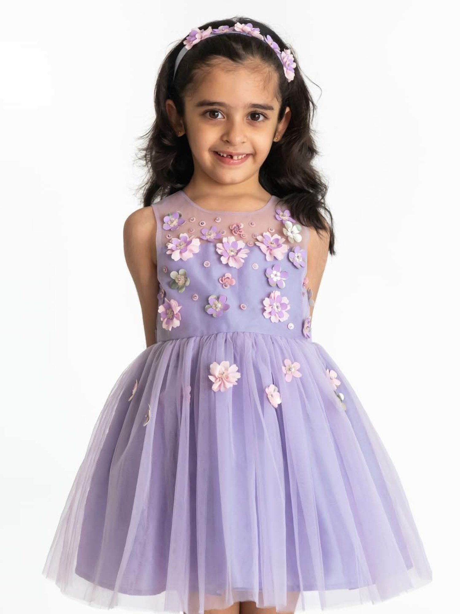 A Little Fable Kids Lavender Applique Dress