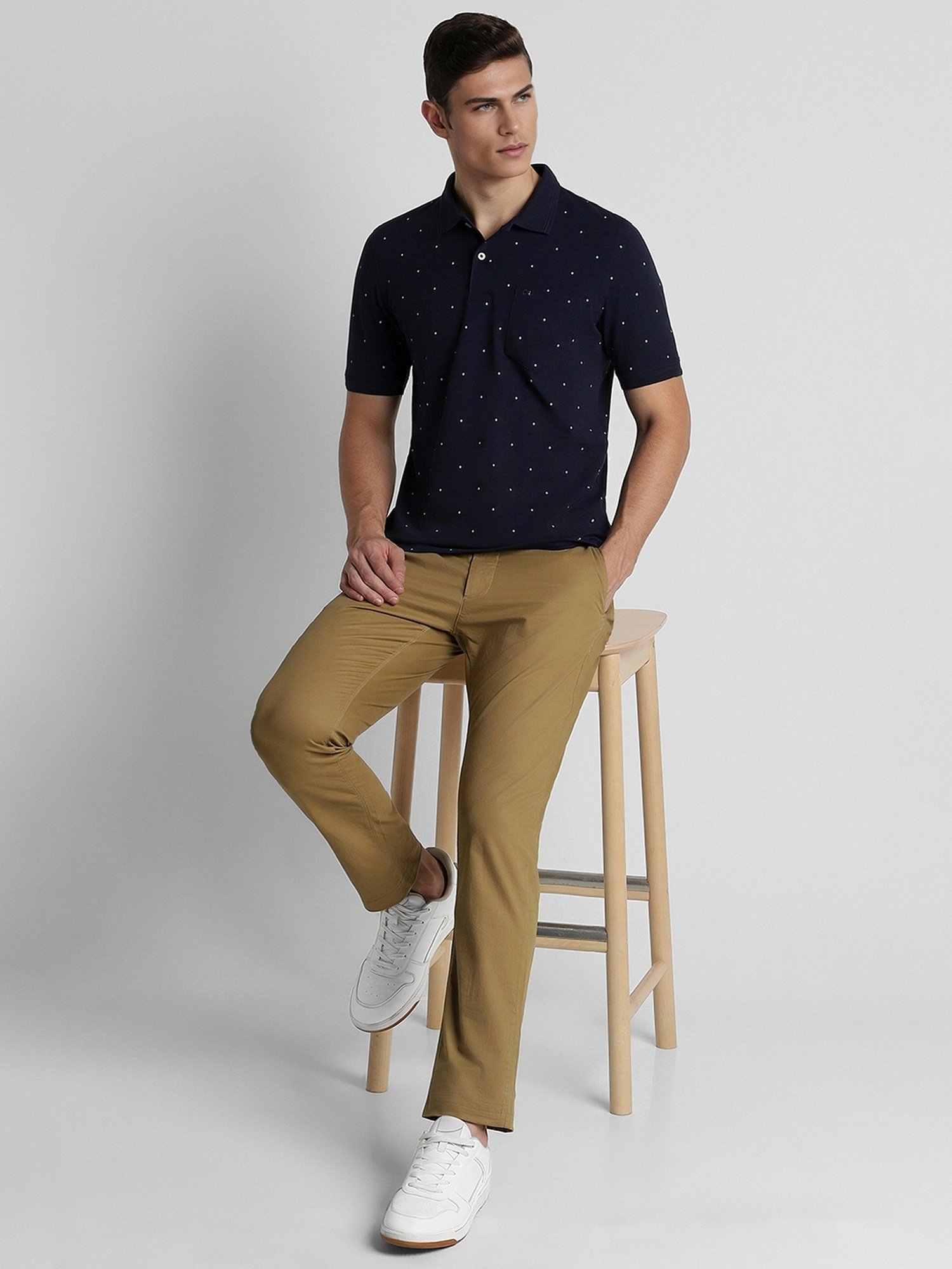 Peter England Navy Regular Fit Printed Polo T-Shirt