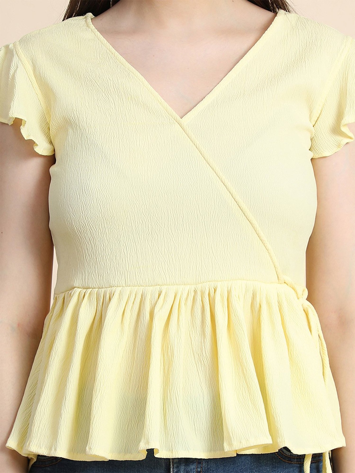 KERI PERRY Yellow Cotton Regular Fit Top