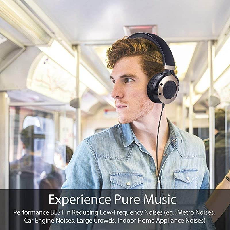 Noise Cancelling Headphones with Microphone and Airplane Adapter, Folding and Lightweight Travel Headsets, Hi-Fi Deep Bass Wired Headphones with Carrying Case