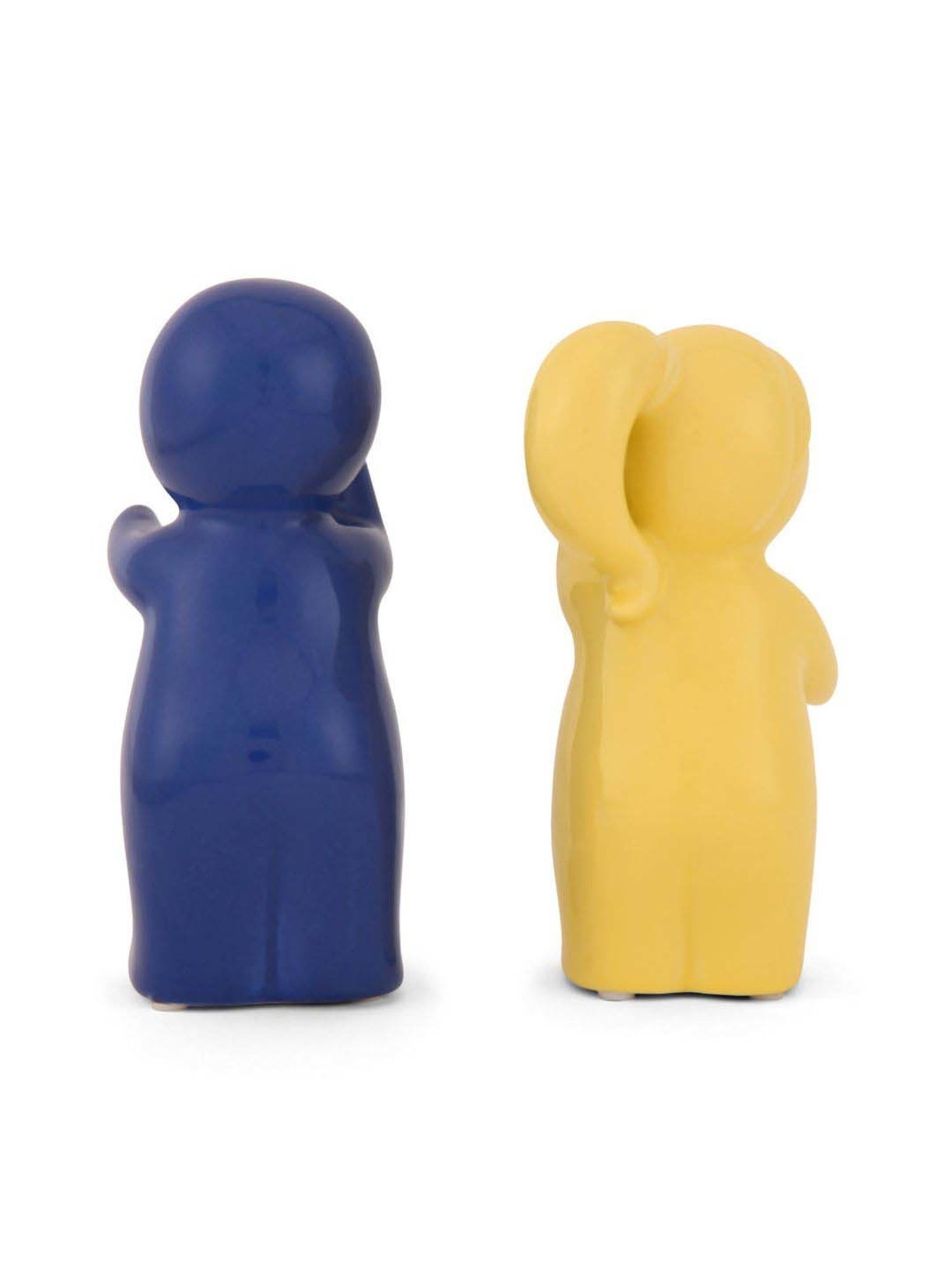 @home Yellow & Blue Resin Two Children Hugging Decorative Showpiece - Set of 2