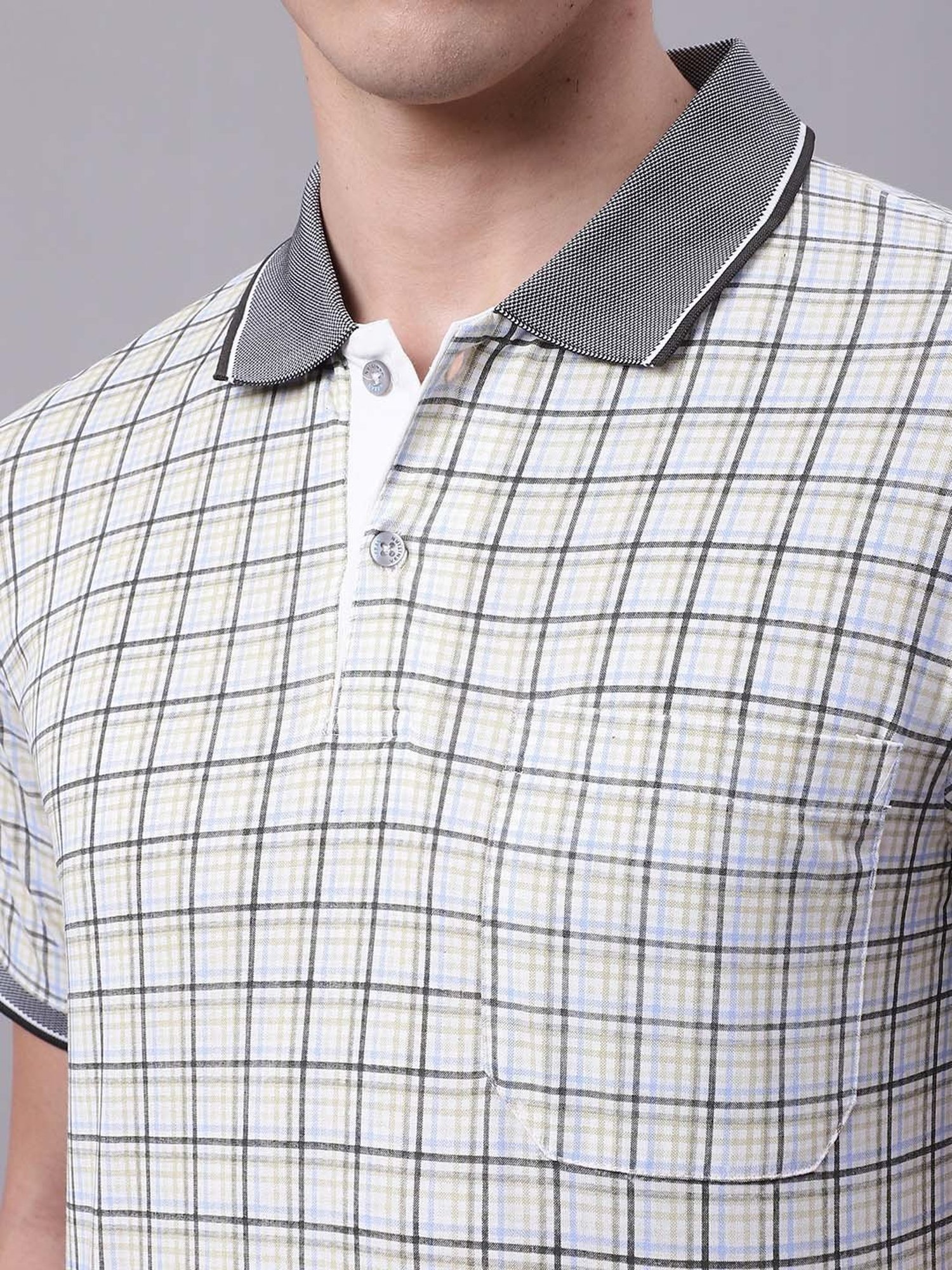 Venitian- Forbidden Clothing Olive & White Slim Fit Check Polo T-Shirt