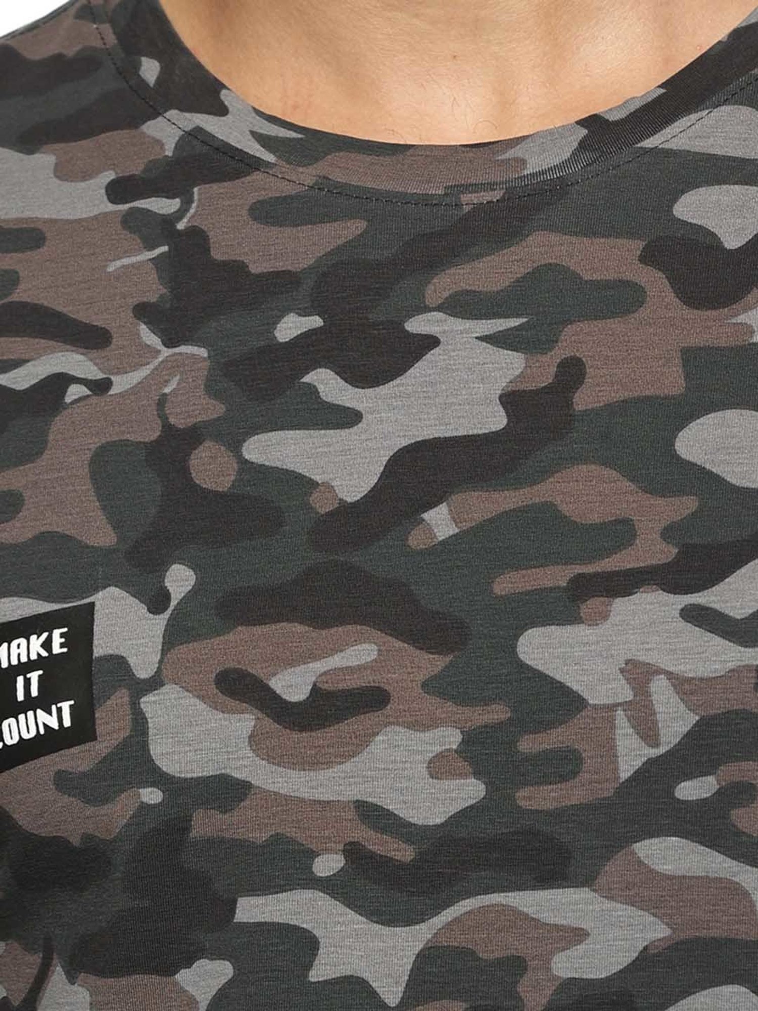 DOMIN8 Men Cotton Regular Fit Round Neck Camouflage Green Sports T-Shirt