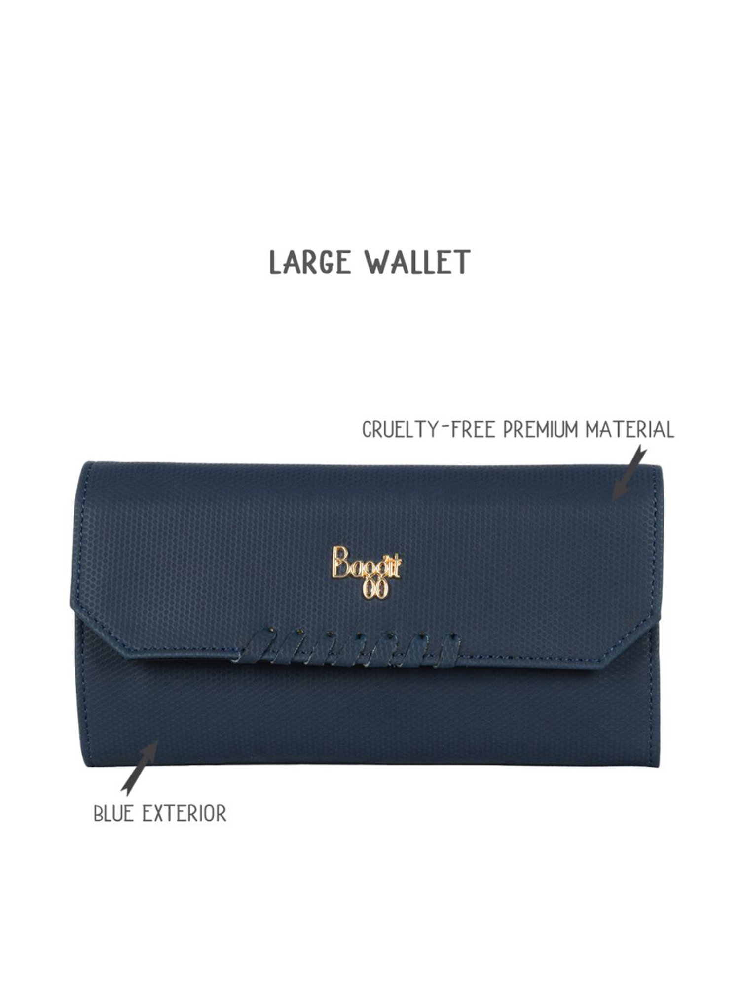 Baggit Navy Solid Tri-Fold Wallet for Women