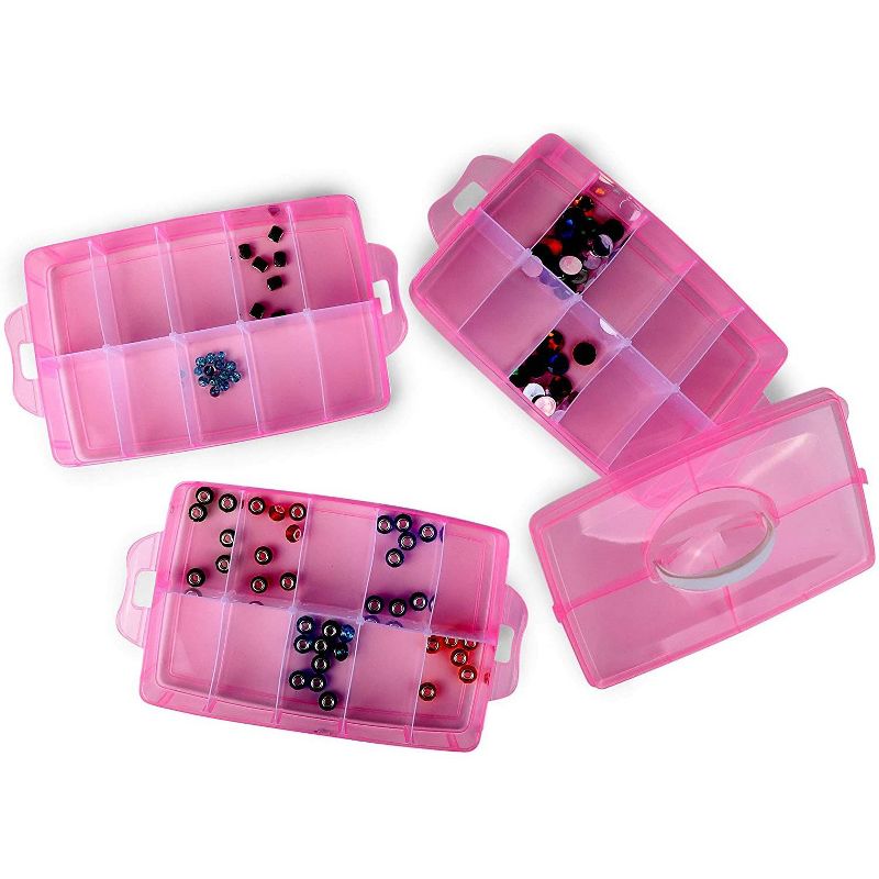 Clear Pink Bead Organizer, Storage Box with Compartments (9.8 x 6.5 x 7.25 In)