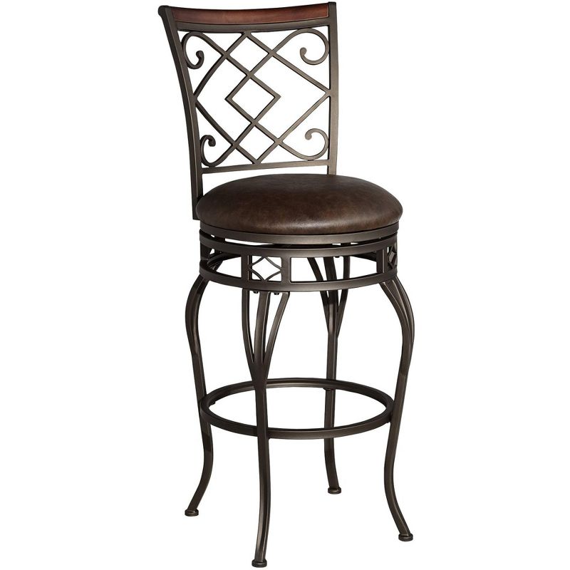 Kensington Hill Hartley 30" Wood and Bronze Metal Swivel Bar Stools Set of 2