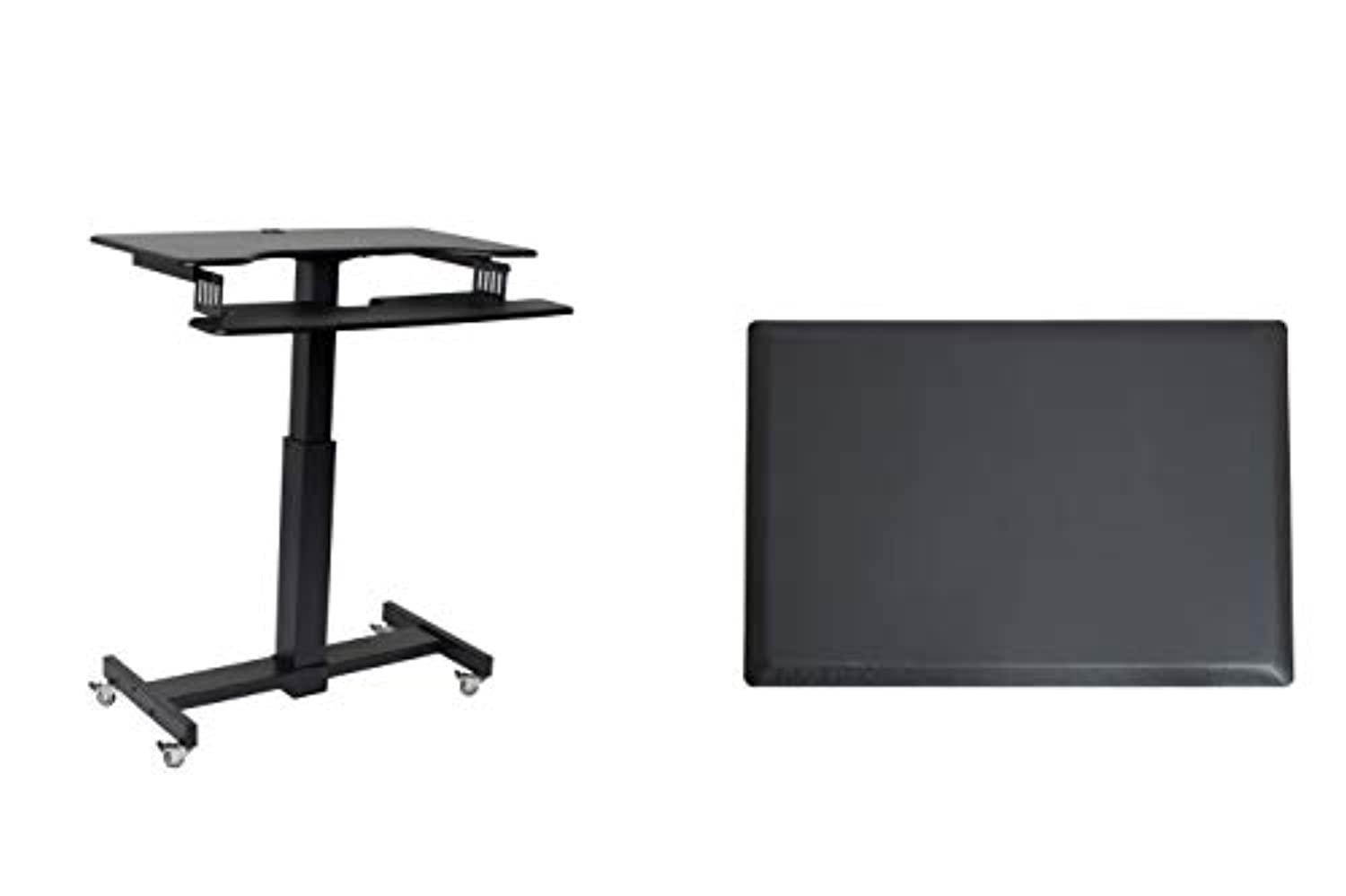 rocelco 40" height adjustable mobile standing desk, sit stand home office school computer workstation riser with anti fatigue mat, dual monitor keyboard tray gas spring, black (r m