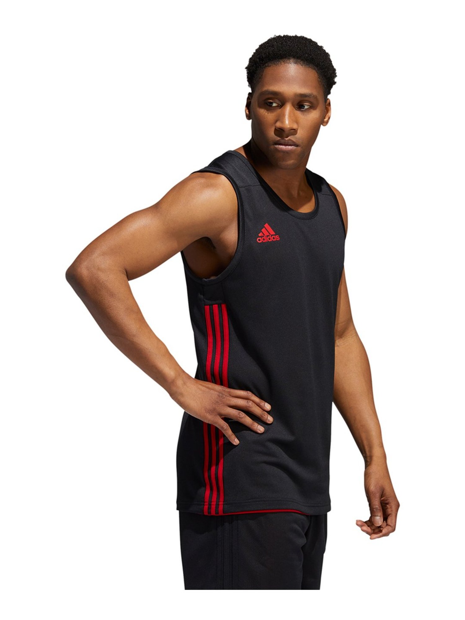 Adidas TMS REV JRS Black & Red Regular Fit Sports T-Shirt