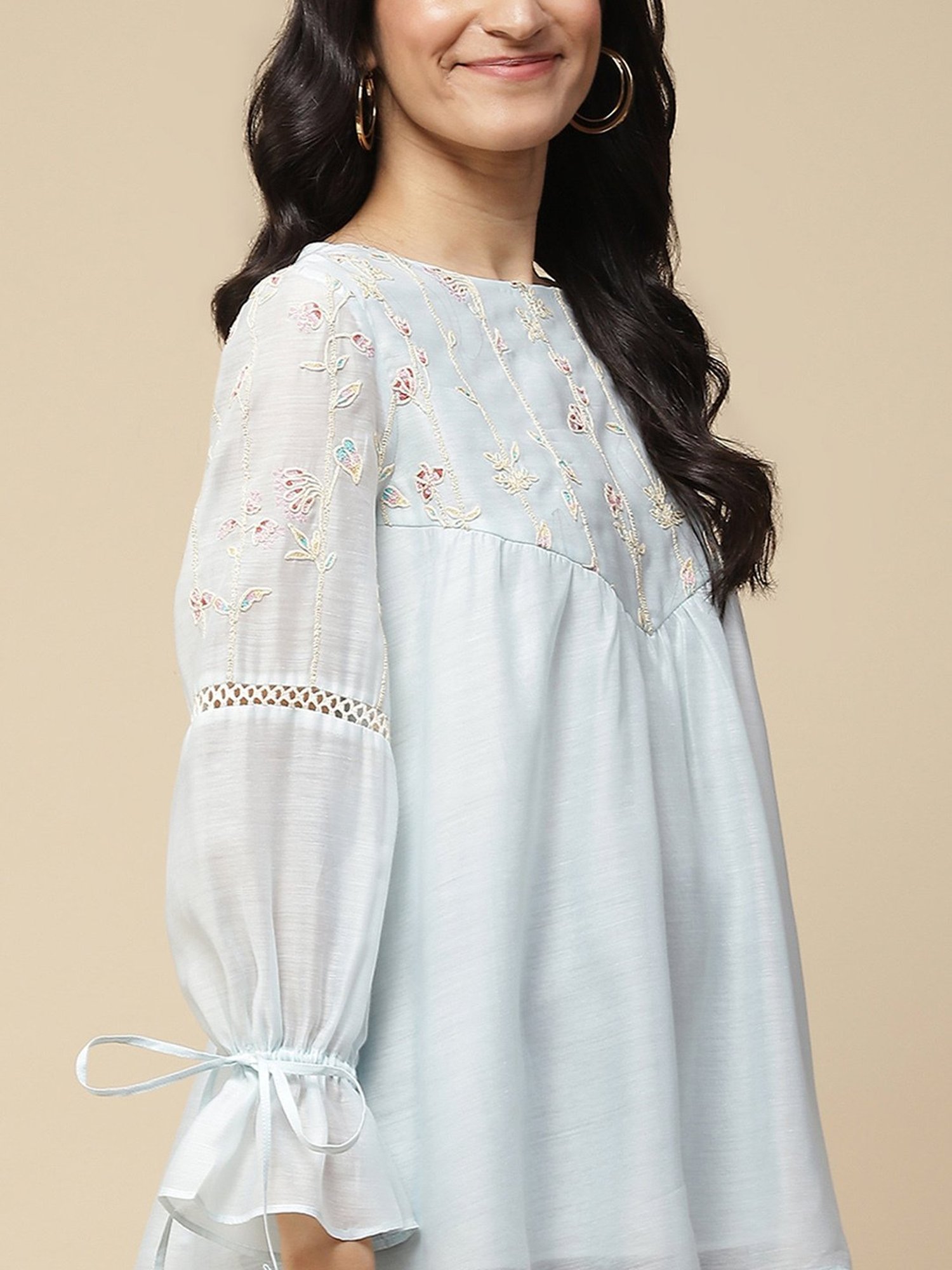 aarke Ritu Kumar Ice Blue Embroidered Top