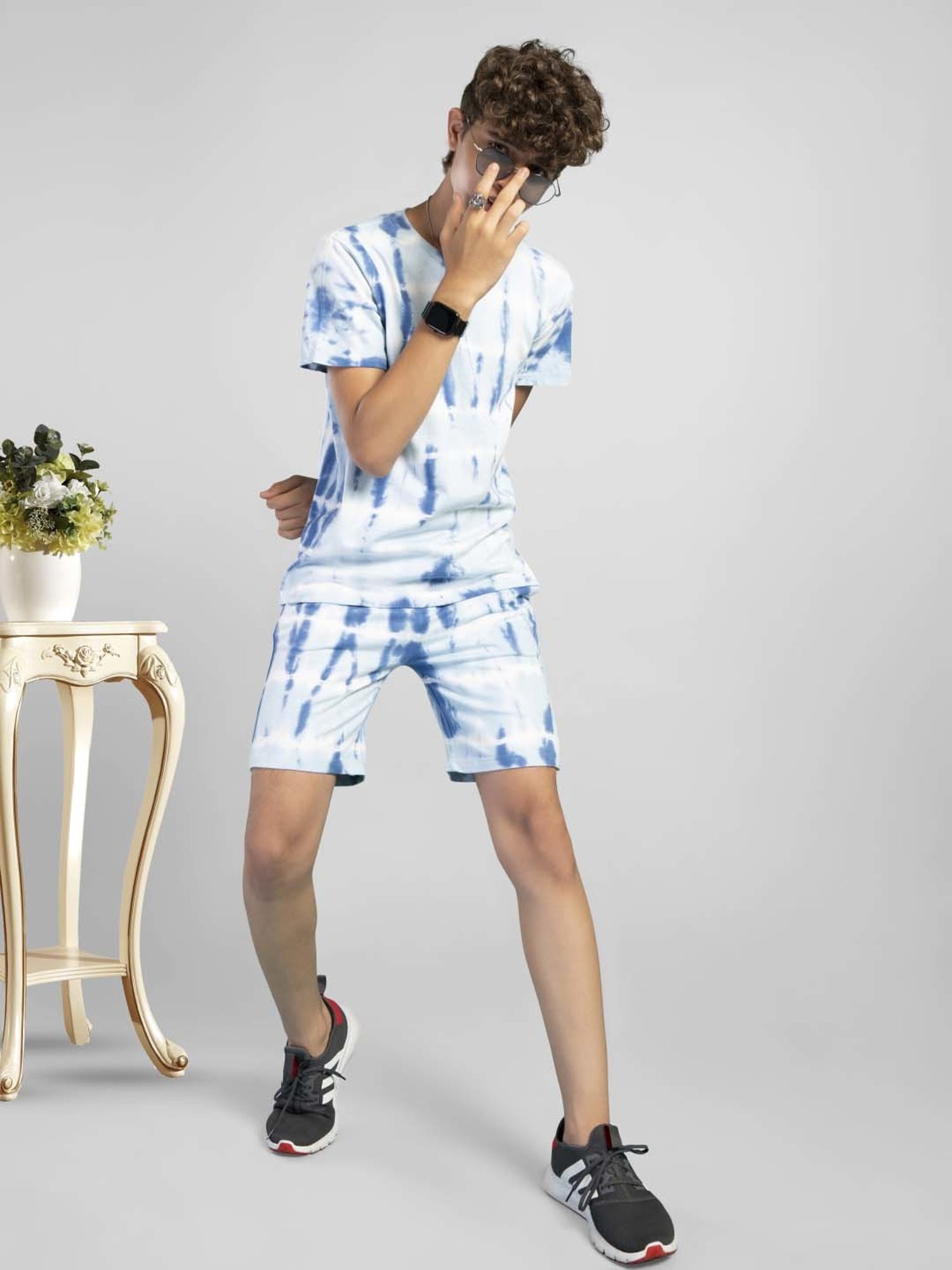 TeenTrums Kids Blue Cotton Over Dyed T-Shirt Set