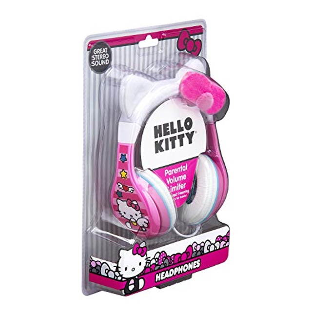 eKids Hello Kitty Headphones for Kids, Adjustable Headband, Stereo Sound, 3.5mm Jack, Wired Headphones with Volume Control, Designed for Fans of Hello Kitty Gifts