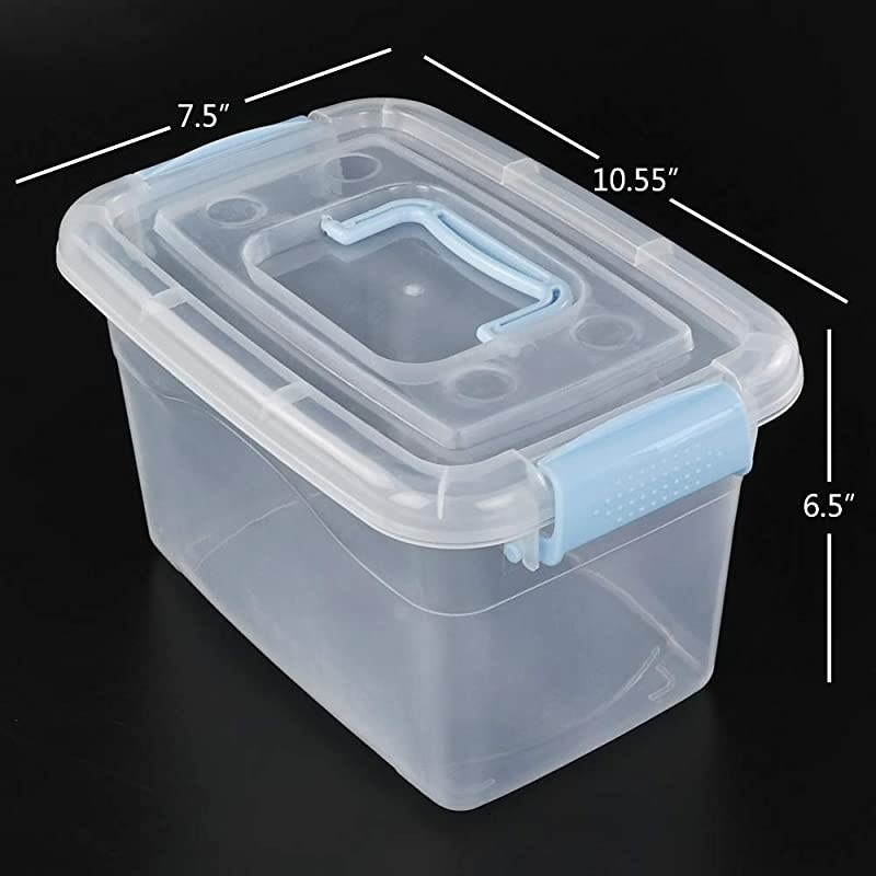 6 Quart Plastic Storage Box with Blue Latching Lid, Clear Bin Organizer, 4 Packs