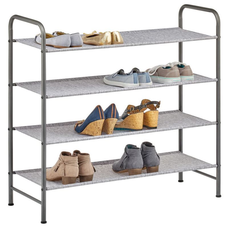 mDesign Metal and Polyester 4 Tier Shoe Storage Organizer Rack - Graphite/Gray