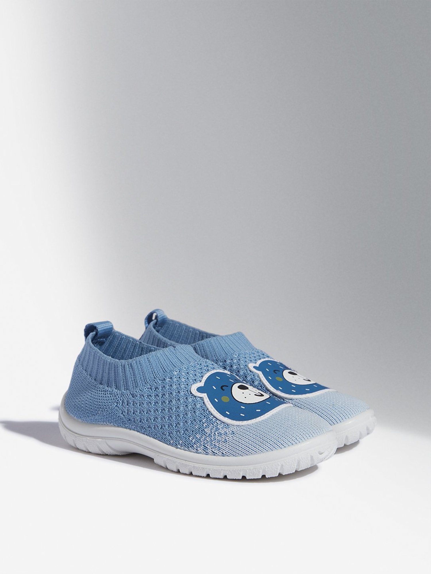 Yellow by Westside Blue Bear Applique Knitted Shoes