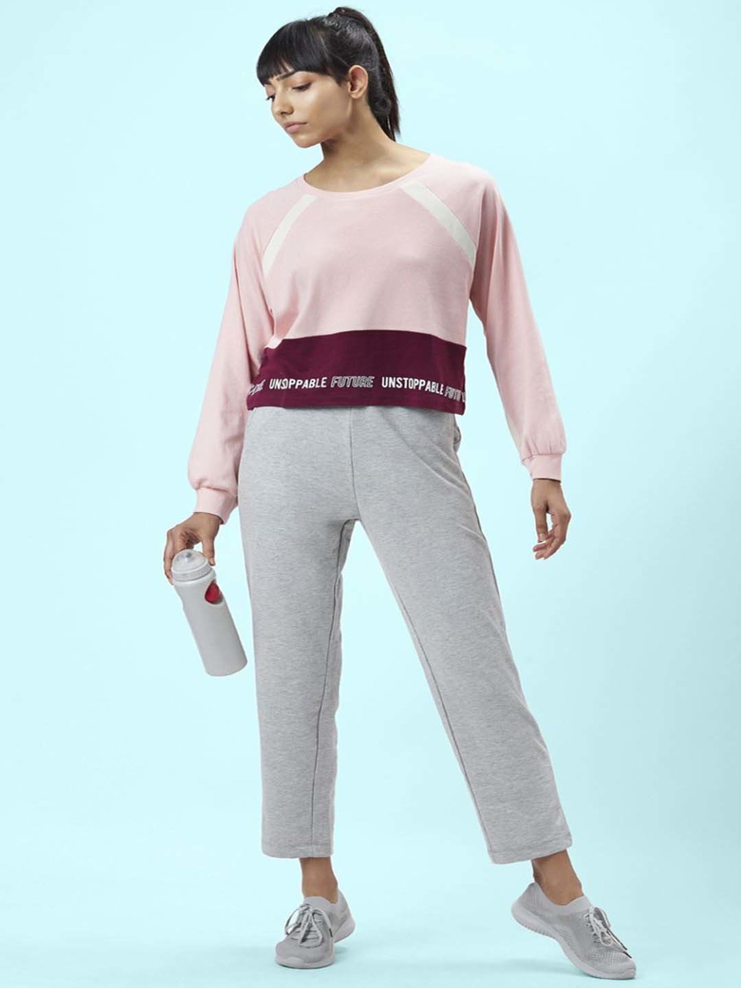 Ajile by Pantaloons Pink & Wine Cotton Printed Sports Top