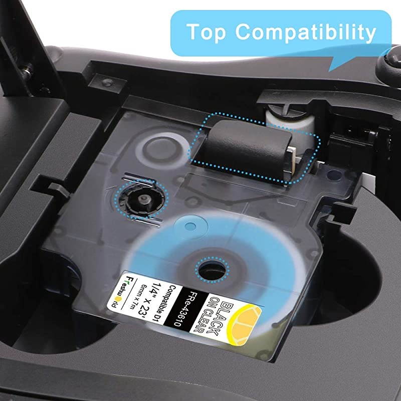 Compatible Labeling Tape Replacement for Dymo D1 Label Tape Refill 6mm Black on Clear 43610,1/4 Inch x 23 Feet/7m, for Dymo LabelManager PnP 260P 210D 280 420 160 450D 360D Label Maker,5P
