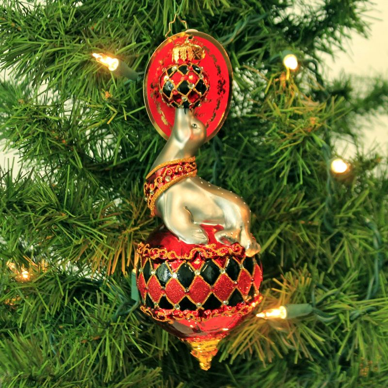 Christopher Radko 7.25" Santa's Seal Of Approval Orament Safari Circus Wildlife  -  Tree Ornaments