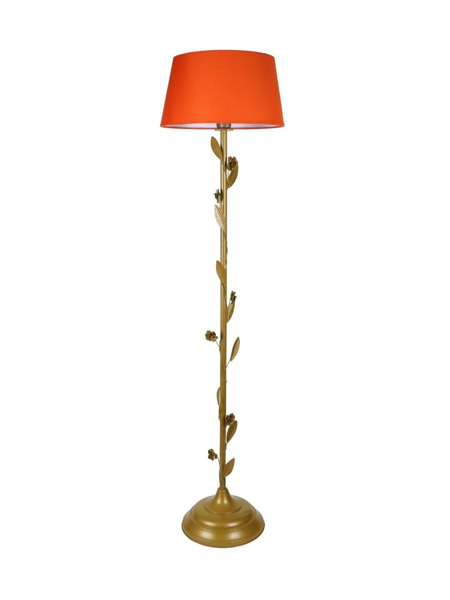 Homesake Orange & Golden Metal Standing Floor Lamp with Bulb and Floor Switch (Iron Legs)