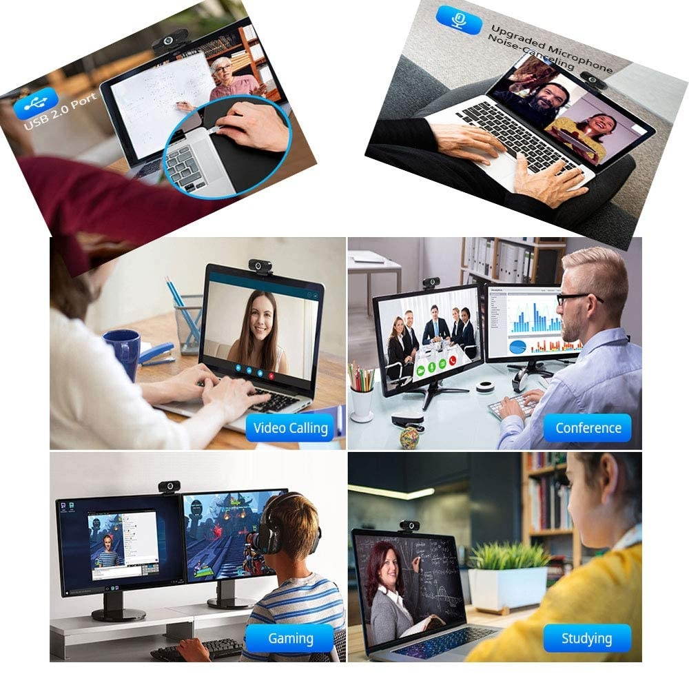 1080P Full HD Webcam, Streaming Web Camera with Microphones, Webcam for Gaming Conferencing & Working, Laptop or Desktop PC, USB Computer Camera for Mac Xbox YouTube Skype etc