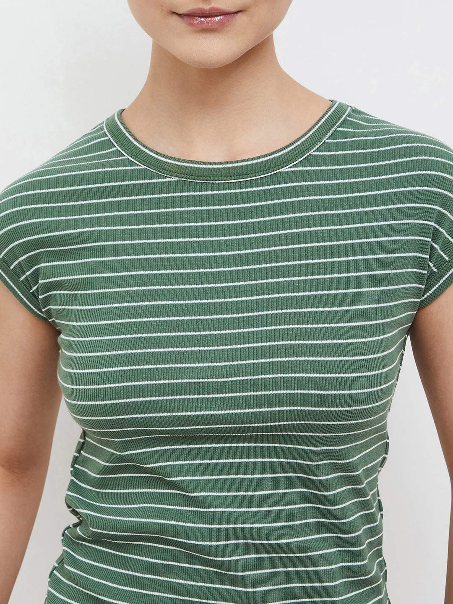Ginger by Lifestyle Sage Green Cotton Striped T-Shirt