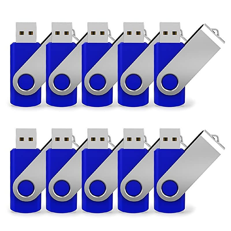 10 Pack 16GB Bulk USB 20 Flash Drive Thumb Drive Jump Drive Fold Storage Swivel Memory Stick with Key Ring Design Portable Pen Drive Blue