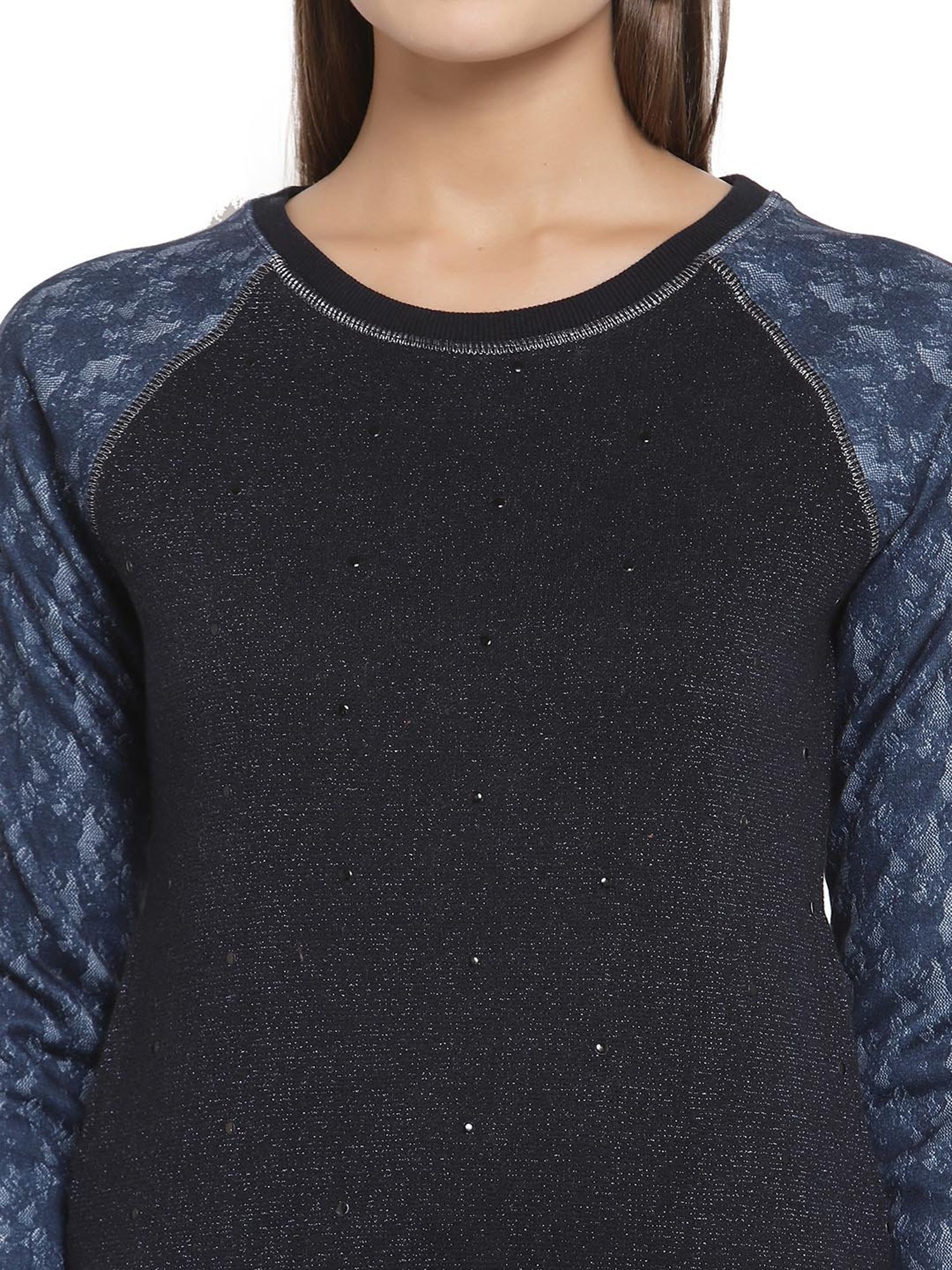Juelle Navy Embellished Round Neck Sweatshirt