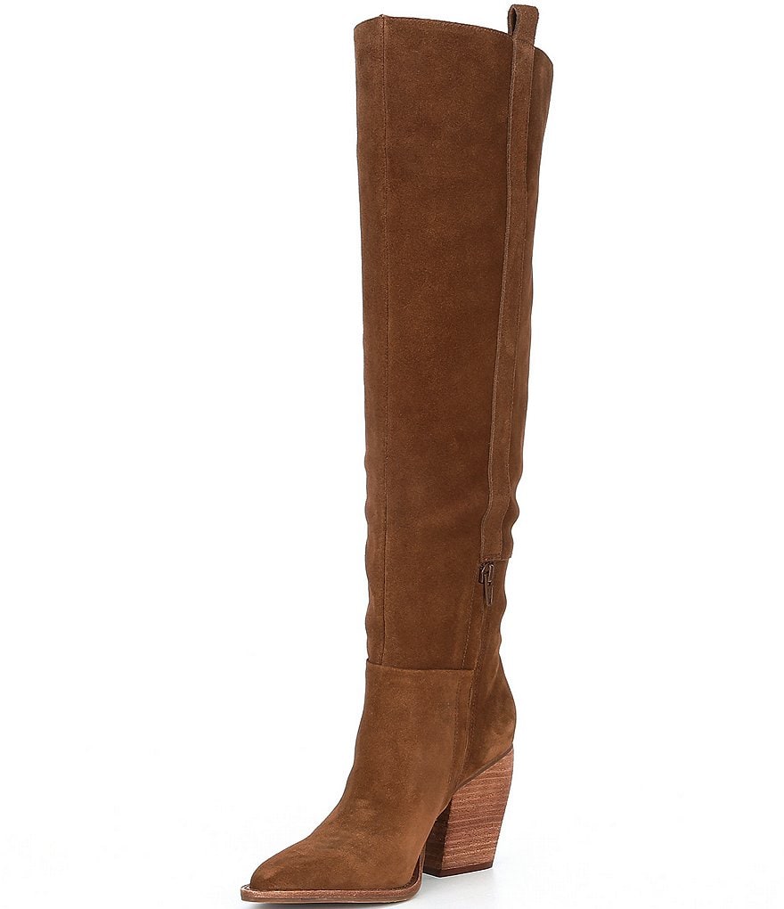 Gianni Bini Bhannks Suede Over-the-Knee Stack Heel Boots
