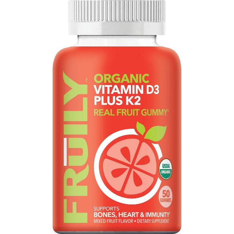 Fruily Organic Vitamin D3 Plus K2 Real Fruit Gummy - 50ct