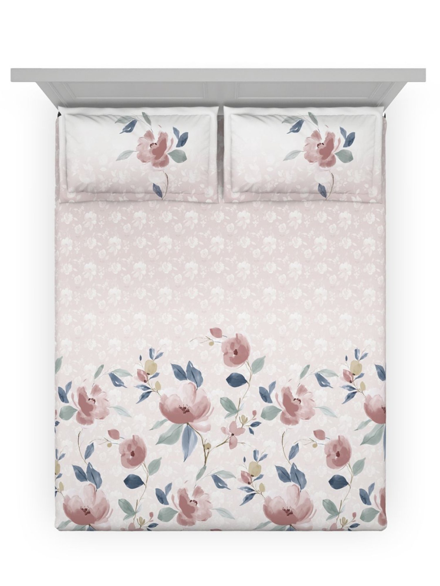 DDecor Floral Pink 136 TC Cotton King Fitted Bed Sheet With 2 Pillow Covers