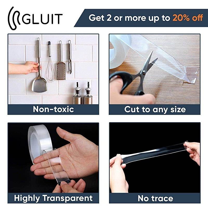 Premium Nano Tape | Double Sided Tape Heavy Duty | Reusable Adhesive Tape | Removable Washable Multipurpose Mounting Tape Gel Grip Tape | Carpet Tape for Home Office Car Poster Wall165FT5M