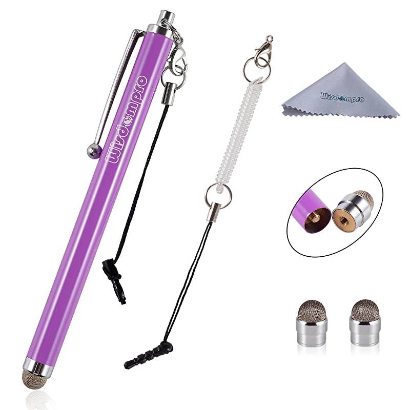 Stylus 48 Inch Universal Microfiber Mesh Tip Styli with 2pcs Replacement Tips and Tether for Capacitive Touch Screen iPad Tablet iPhone Samsung Galaxy Note Tab and More Purple