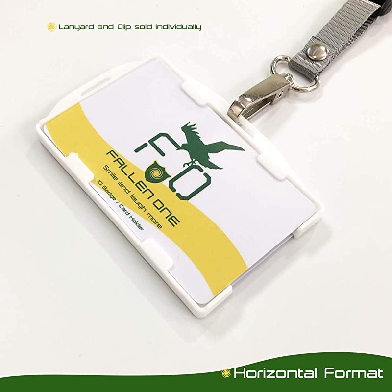 2 Pack White Premium Hard Rigid Plastic 2 Sided ID Badge Holder Horizontal or Veritcal Hold 2 Cards