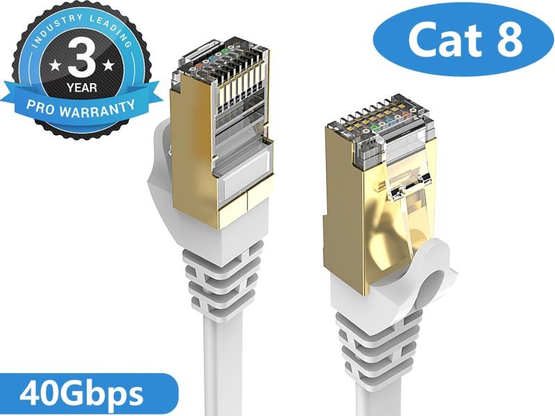 Cat 7 Ethernet Cable 100 ft LAN Cable Internet Network Cord for PS4, Xbox, Router, Modem, Gaming, White Flat Shielded 10 Gigabit RJ45 High Speed Computer Patch Wire.
