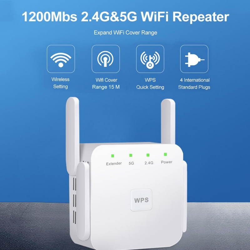 WiFi Range Extender, 1200Mbps WiFi Repeater Wireless Signal Booster, 2.4 & 5GHz Dual Band WiFi Extender White