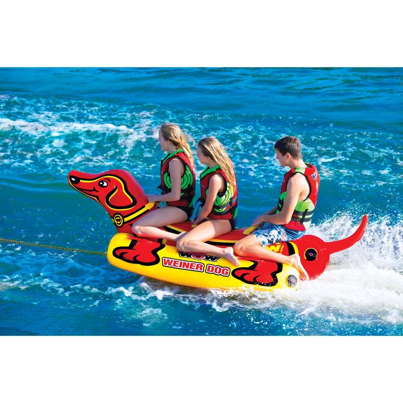 WOW Sports 19-1010 Heavy Duty Super Dog 3 Person Towable Tube w/ Handles, Yellow & Red