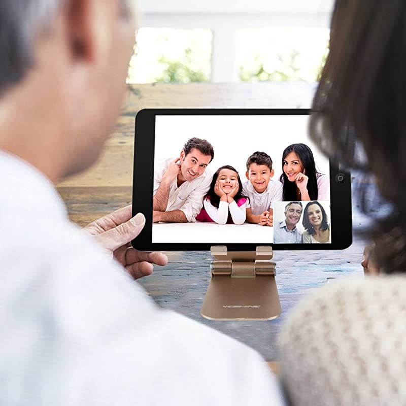 Cell Phone Stand Foldable  Aluminum Phone Holder Phone Stand and Cable Organizer for Charging Desktop Cell Phone Holder Adjustable Phone Stand Dock for iPhone iPad/Mini Samsung Tablets - Gold