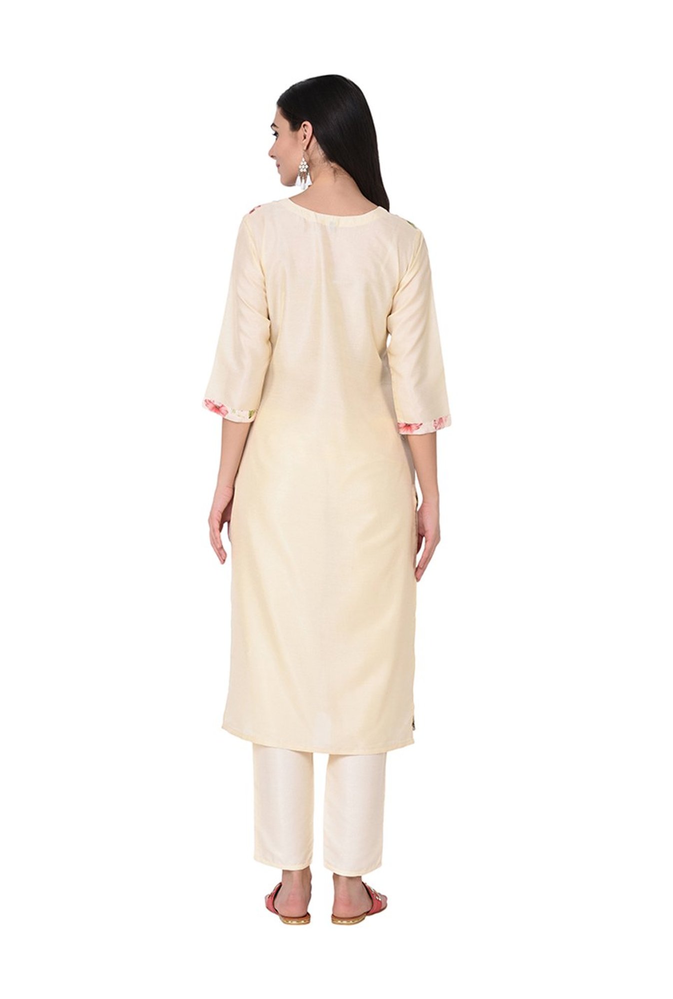Ziyaa Beige Floral Print Straight Kurti